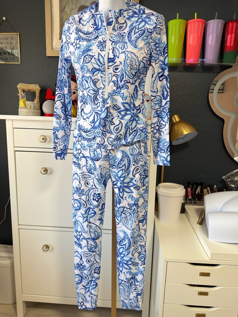 Cupshe Blue and White Floral Paisley Women’s Swim Set